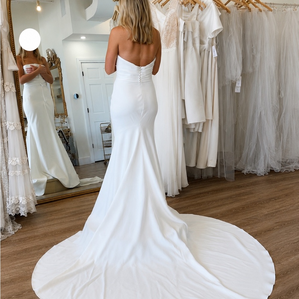Robert Bullock Bride Strapless White Mermaid Wedding Gown with Train